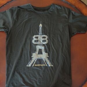 Balenciaga Black Tee with Eiffel Tower Motif